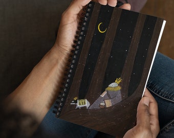 Dark Wood Spiral Journal Notebook, Enchanted Forest, Handmade Painting Cover