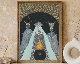 Three Witches Poster Print, Gothic Art