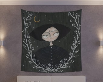 Gothic Girl Wall Tapestry Aesthetic, Witch Art Decor, Painting