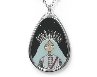 Sorcerer Oval Necklace, Fantasy Illustration Art