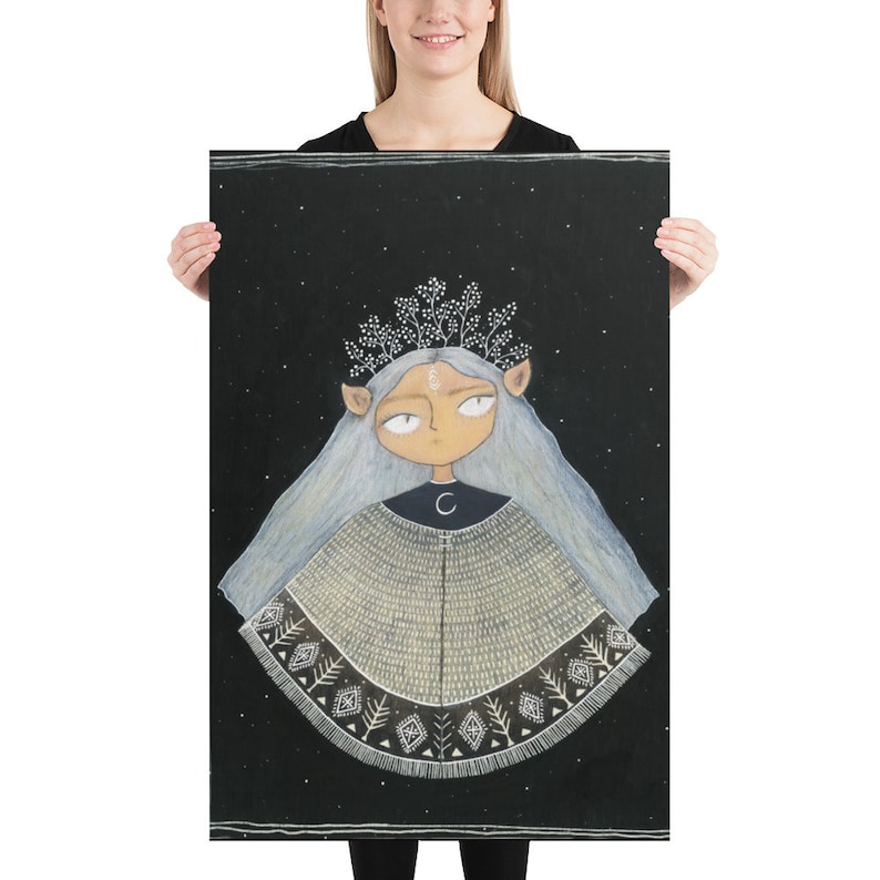Elven Witch Painting Print, Folk Art Poster, Dark Fantasy Art