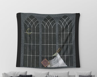 Gothic Deer Tapestry: Dark Academia Wall Hanging