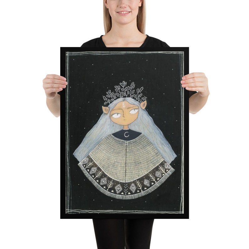 Elven Witch Painting Print, Folk Art Poster, Dark Fantasy Art