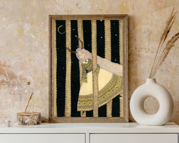 Folk Art Print , Witch Art , Wall Decor