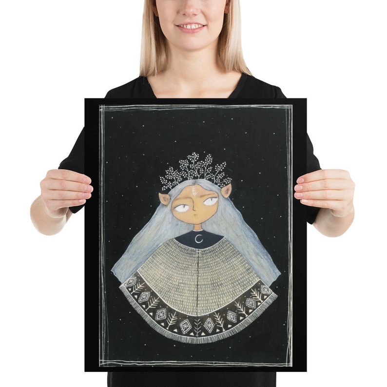 Elven Witch Painting Print, Folk Art Poster, Dark Fantasy Art