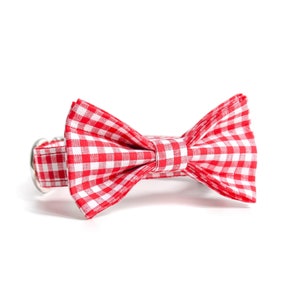 Lilo Gingham Dog Bowtie Collar // luxury handmade gift red plaid dog accessory girl boy puppy spring summer beach