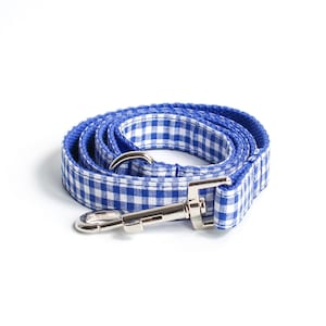 Elie Gingham Dog Leash // luxury handmade gift blue plaid dog accessory for girl boy summer beach
