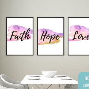 3 Piece Printable Wall Art, Mindfulness Gift, Faith Hope Love, Faith Wall Decor, Printable Wall Art, Inspirational Quote, DIGITAL DOWNLOAD