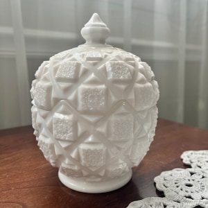 Vintage Westmoreland Milk Glass | Covered Dish | Old Quilt Pattern | Candy Dish