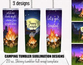 Camping tumbler sublimation designs.  20 oz skinny tumbler  full wrap templates