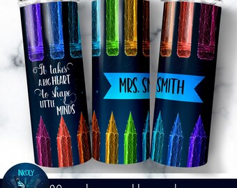 Teacher Name Tumbler Wrap, Teacher Pencil Tumbler Template, Custom 20 oz Skinny Design, Teacher appreciation design, Sublimation PNG