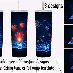 Book lovers tumbler sublimation designs. 20 oz straight and tapered skinny tumbler full wrap templates