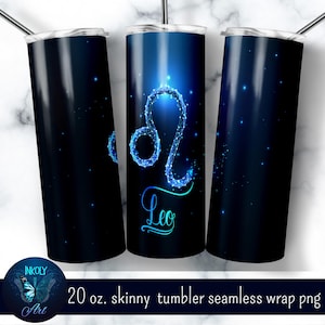 Leo zodiac sign tumbler sublimation design.  20 oz skinny tumbler  full wrap png templates with straight and tapered walls