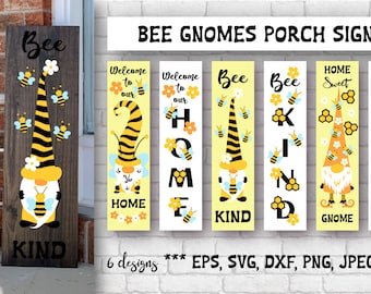 Bee gnomes porch signs bundle. SVG cutting files.