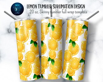 Lemon, lemonade tumbler wrap. 20 oz skinny tumbler seamless sublimation design. Png file for download