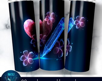 Valentine’s Day Teacher Tumbler Wrap, 20 oz Skinny Tumbler Design, glowing Teacher appreciation tumbler, Sublimation PNG Digital Download