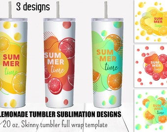 Lemon tumbler sublimation designs. Lemonade 20 oz skinny tumbler full wrap templates