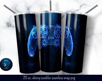 Neon gamer tumbler wrap,  gamer tumbler sublimation design, game tumbler png download, 20 oz skinny tumbler wrap, png file for download