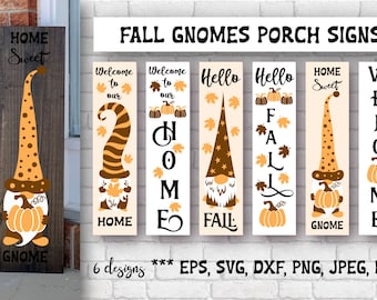 Fall gnomes porch signs bundle. Autumn vertical signs svg cutting files