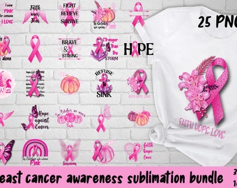 Breast cancer awareness sublimation designs bundle. 25 png files for download