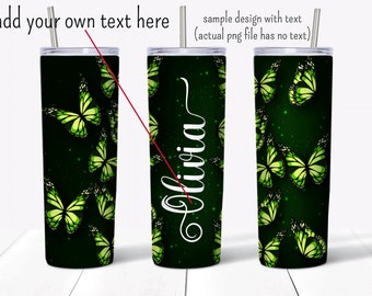 Green Butterfly  tumbler sublimation designs.  20 oz skinny tumbler  full wrap templates