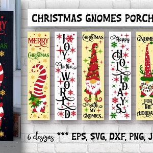 Christmas Gnomes porch signs bundle. Holidays Vertical welcome door signs SVG cutting files.