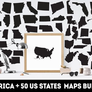 America and 50 US states silhouette maps SVG bundle. SVG cutting files.