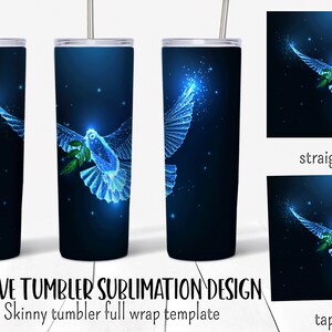 Flying dove, symbol of peace  tumbler sublimation design. 20 oz skinny tumbler  full wrap png templates with straight and tapered walls