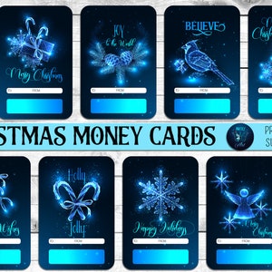 Elegante kerstgeld kaarthouders bundel. 8 gloeiende PNG-ontwerpen met vakantiewensen en plaats voor geld voor afdrukken en sublimatie