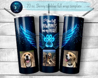Pet Memorial photo tumbler wrap. Dejaste huellas en el diseño de sublimación de mi vaso de corazón.  20 oz skinny tumbler wrap png archivo para descargar