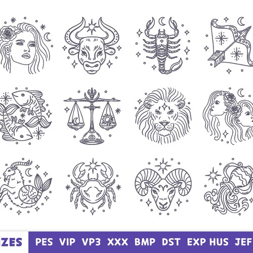 Zodiac Sign Embroidery Design Machine Embroidery Design - Etsy