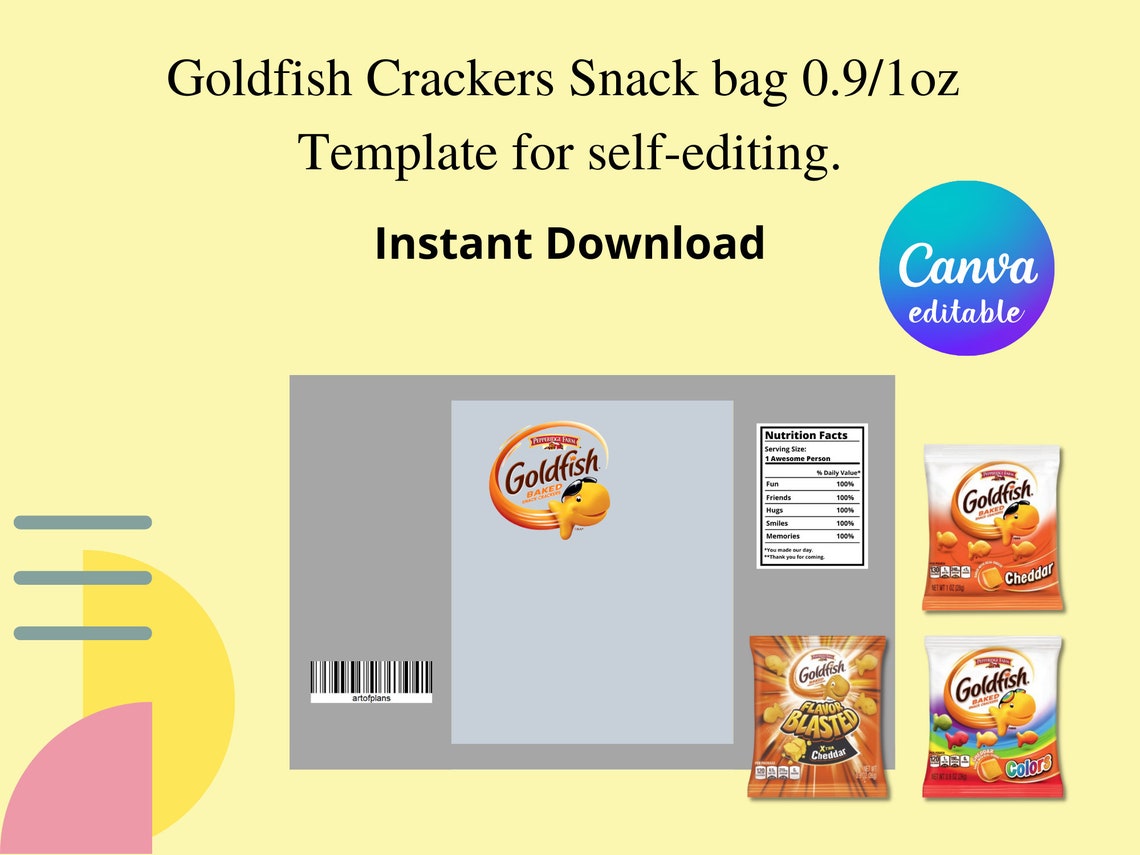 Goldfish Crackers Snack Bag Wrapper Template Goldfish Snacks | Etsy