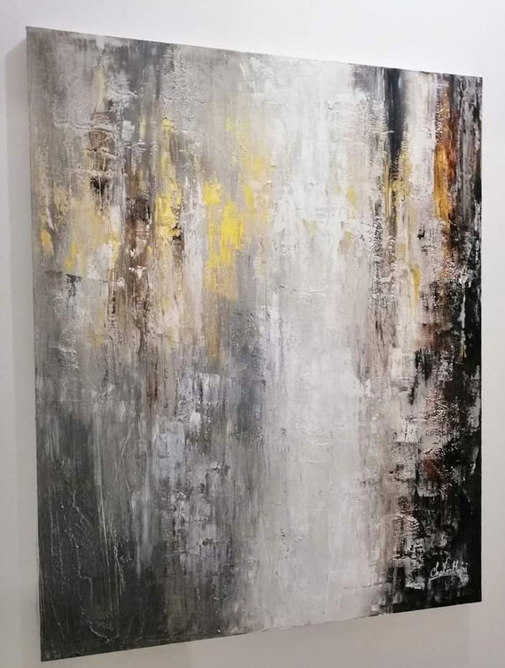 Abstract grey painting original grey painting on canvas black Etsy