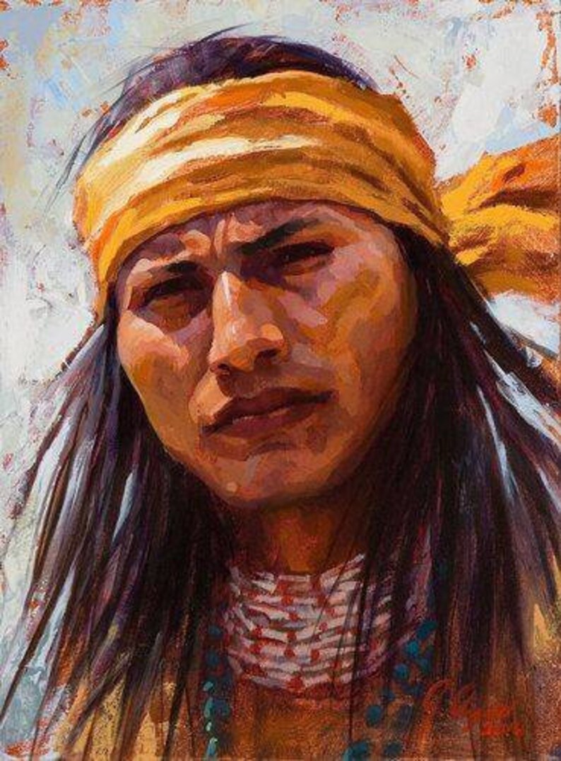 Native American Painting Native American Portrait Wall Art Etsy