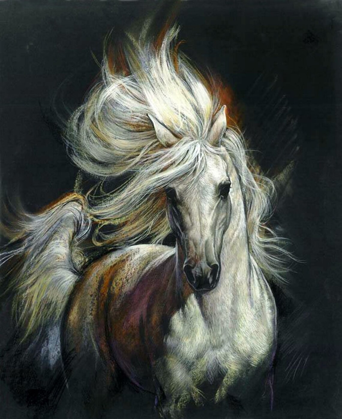 White Horse Painting Original Abstract Horse Painting Etsy