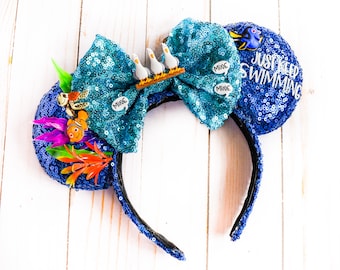 Nemo Inspired Minnie Ears| Finding Nemo | Nemo Inspired Mickey Ears | Dory Ears |Just keep Swimming |Disney Inspired Mouse Ears Epcot Ears