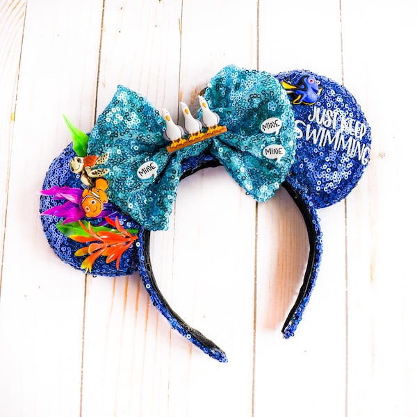 Nemo Inspired Minnie Ears| Finding Nemo | Nemo Inspired Mickey Ears | Dory Ears |Just keep Swimming |Disney Inspired Mouse Ears Epcot Ears