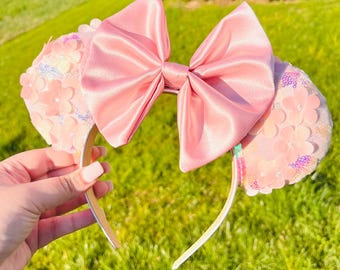 Flower and Garden Inspired Ears | Pink Floral Mouse Ears | Cherry Blossoms | Bride Ears Wedding Minnie Ears | Spring Minnie Ears