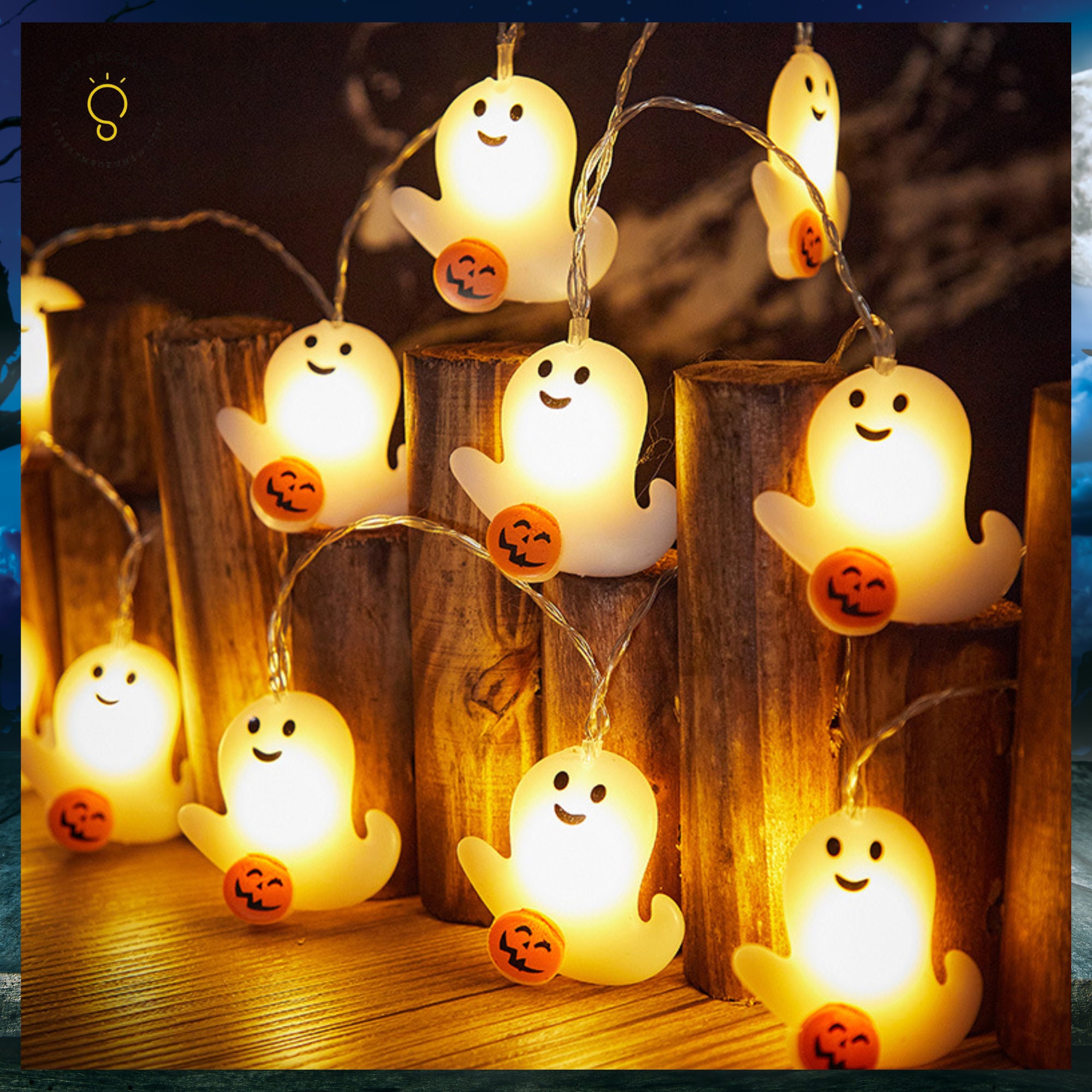 Halloween Decoration White Skull Hanging Lighted Orange Pumpkin Hat