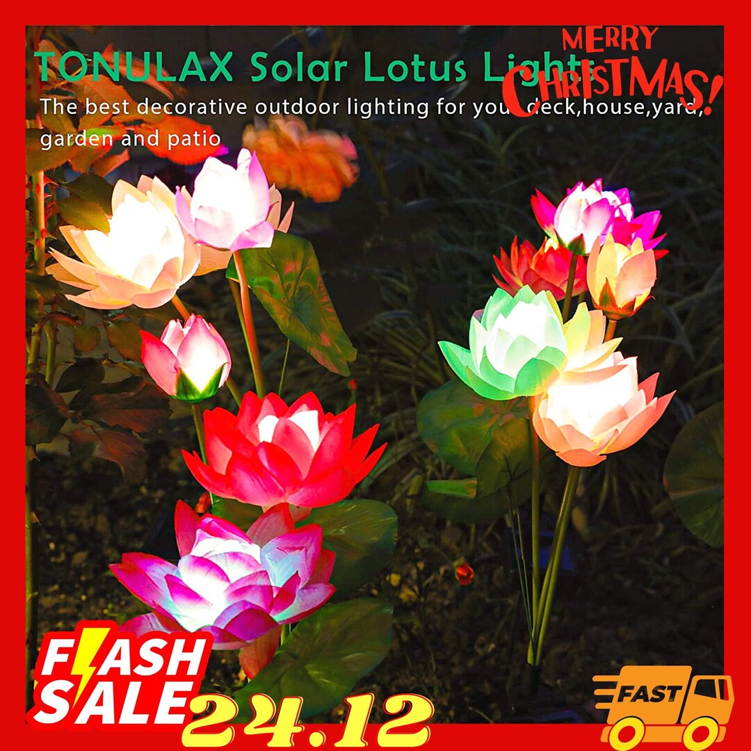 2 Pack Solar Lotus Flower Lights 7 Color Changing Solar Etsy