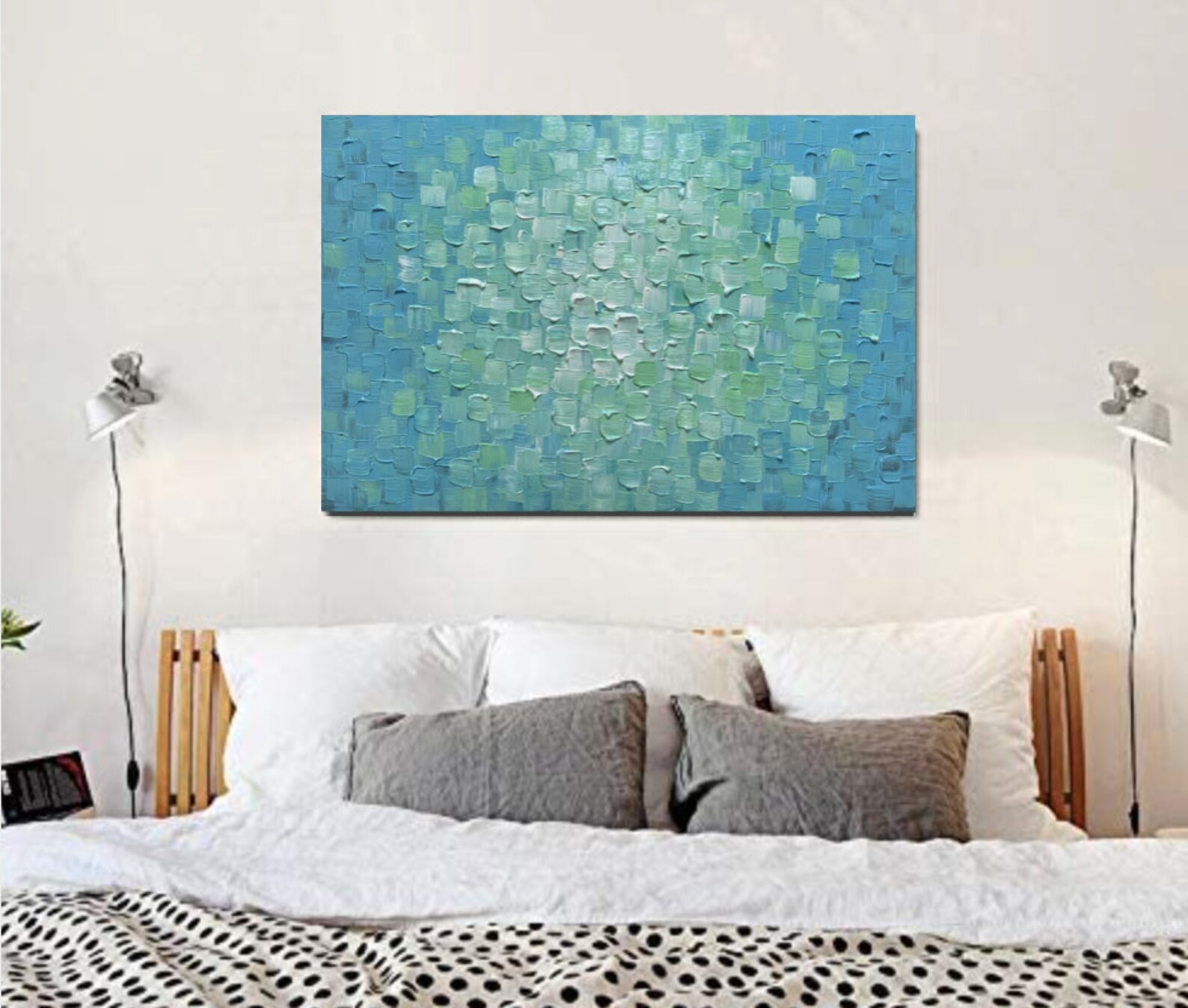 Light Blue Canvas Wall Art 20x40 inch Hand-Painted Oil | Etsy