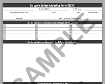 Tailgate Safety Meeting (TSM) Form Fillable PDF