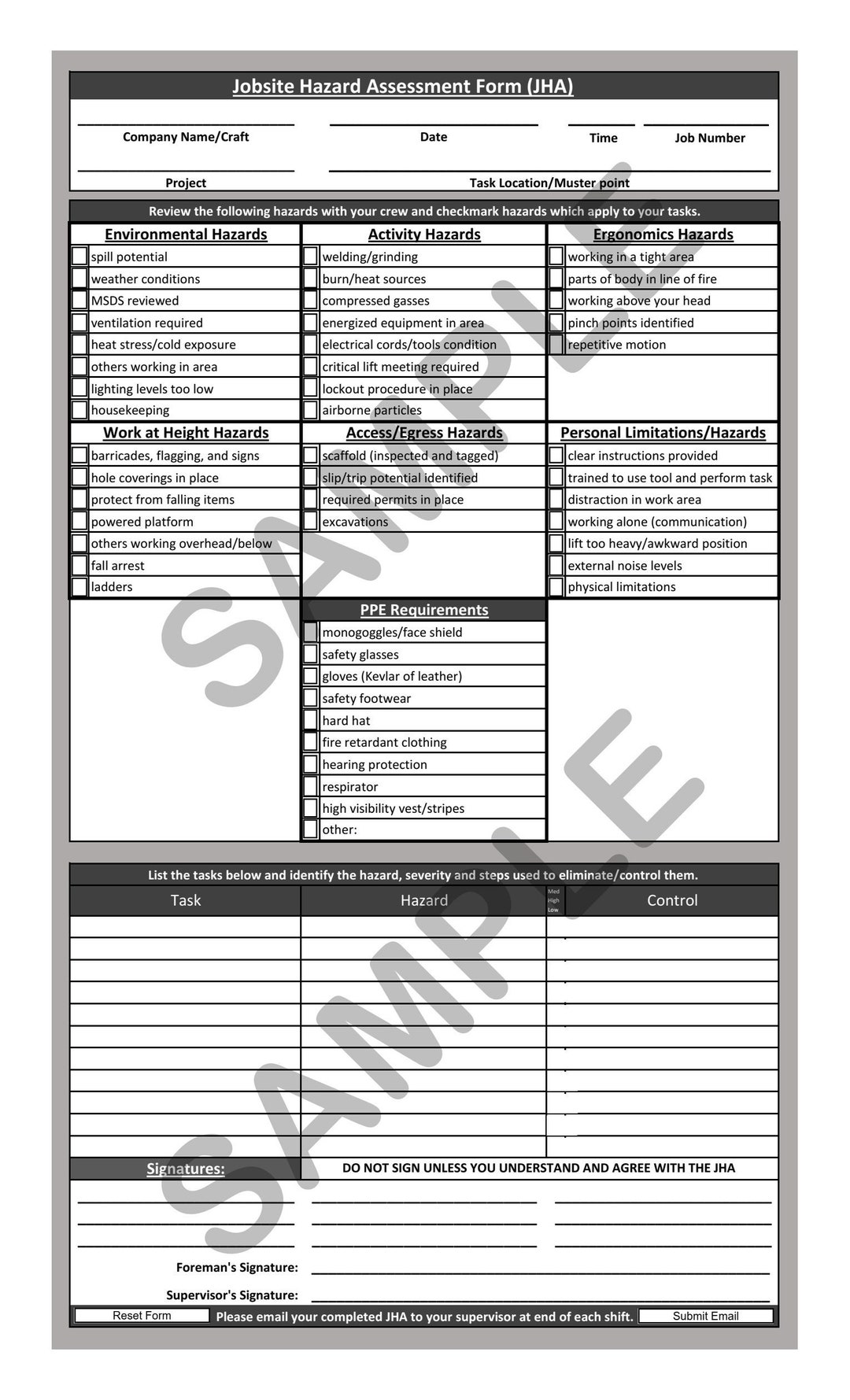 Jobsite Hazard Assessment JHA Form Fillable PDF Etsy Jobsite Hazard Assessment JHA Form Fillable PDF Etsy