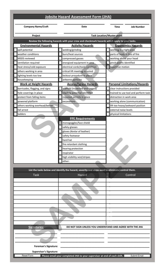 Jobsite hazard assessment jha form fillable pdf etsy australia