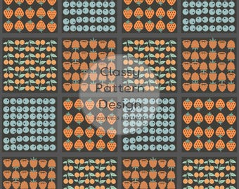 Fruit Market Seamless Pattern, Strawberry, Cherry, Raspberry, Blueberry, Orange Blue, Fabric Print (Digital Download)