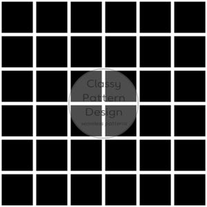 May include: A seamless grid pattern consisting of solid black squares separated by thin white lines. A circular watermark is centred over the grid, containing the text Classy Pattern Design and the smaller text seamless patterns.