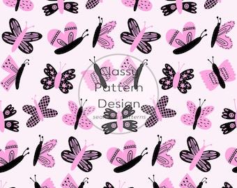 Nahtloses Schmetterlingsmuster in Rosa und Schwarz, feminin und anmutig, Stoffbastelpapierdruck (Digitaler Download)