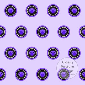 May include: A seamless pattern with repeating circular designs. Each design features a purple manatee face and the text "JUST A GIRL WHO LOVES MANATEES" in a black ring on a light purple background.