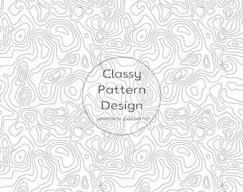Contour Lines Topographic Map Seamless Pattern, Black White Fabric Print (Digital Download)