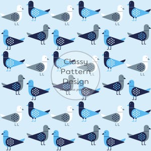 Pigeons Seamless Pattern, Navy Skyblue Gray, Neat, Refined, Home Decor Fabric Print (Digital Download)
